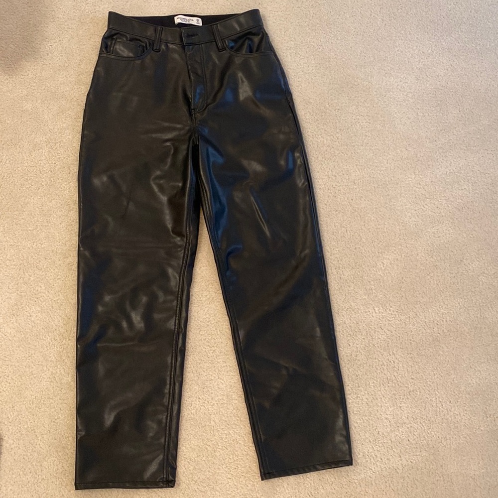 A&F Ankle Straight High Rise Faux Leather Pants